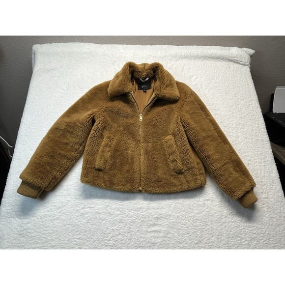 J Crew Jacket Womens M Honey Brown Chunky Fleece Bomber Teddy Minimalist - Picture 3 of 10
